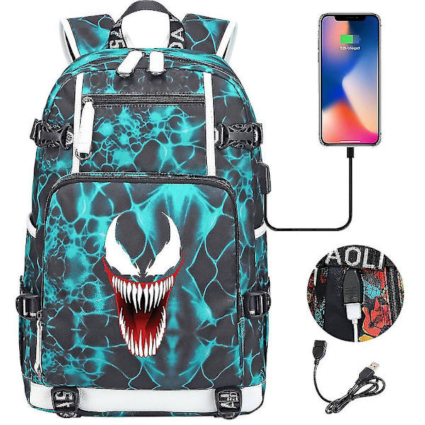 Venom Fashion Printet USB Ungdoms Skoletaske (1-4) Color-14