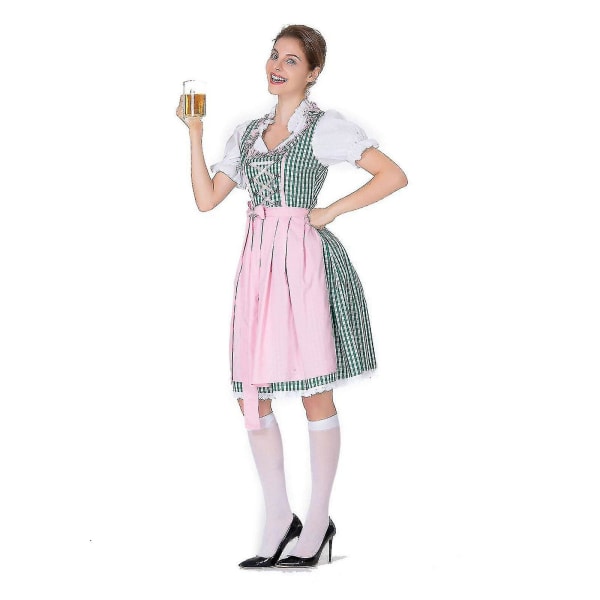 Naisten Oktoberfest-asu Saksalainen Dirndl-mekko-asumekko Baijerin karnevaalijuhla, 100 % uutta Green L