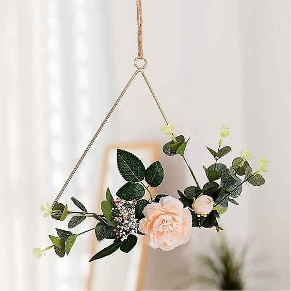 Kukka-aiheiset kultaiset vannekranssit, metallinen ympyrä kukka-aiheisella kranssilla 20 cm / 7,9 tuumaa, geometrinen kehys, tee-se-itse