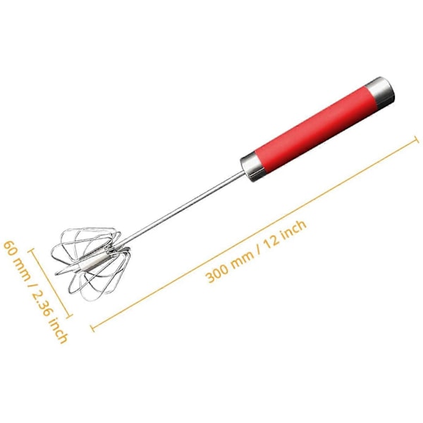 Hånddrevet æggepisker, rustfri stålpisker til hjemmet, alsidigt værktøj til æggepisker, mælkeskummer, hånddrevet mixer (30 cm, rød)