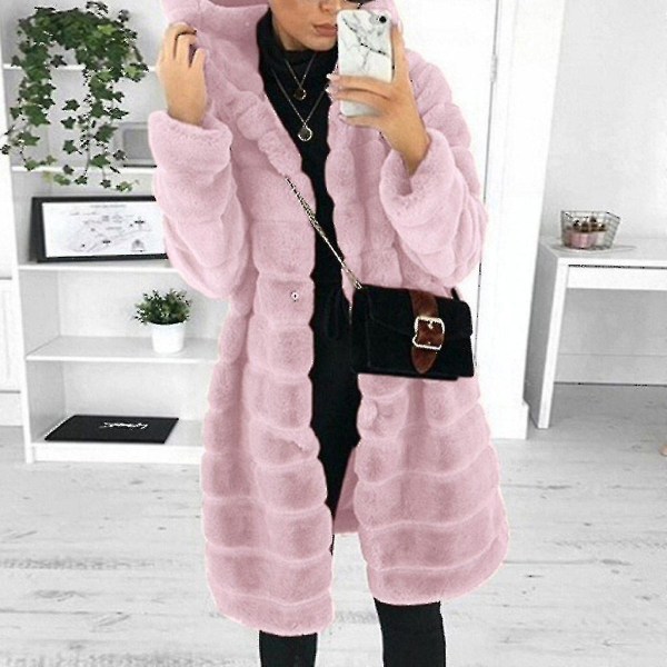 Dam Fuskpäls Kappa Vinter Casual Kappa Långärmad Fleecejacka S Black
