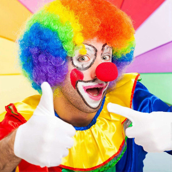 Regnbåge Clown Kostym Peruk Svamp Näsa Prickar Fluga Vita Handskar Clown Set för Cosplay Kläder Rekvisita