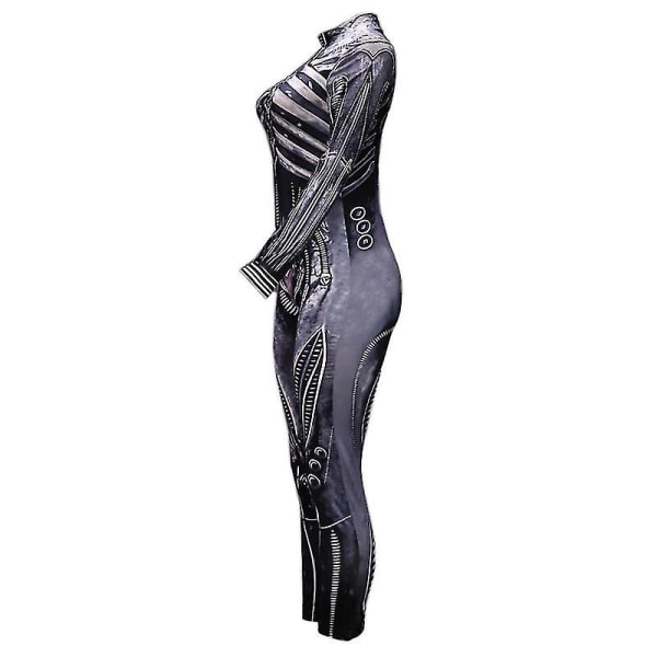 Dame Halloween Kostume Skelet Print Bodysuit Skinny Jumpsuit Adult M