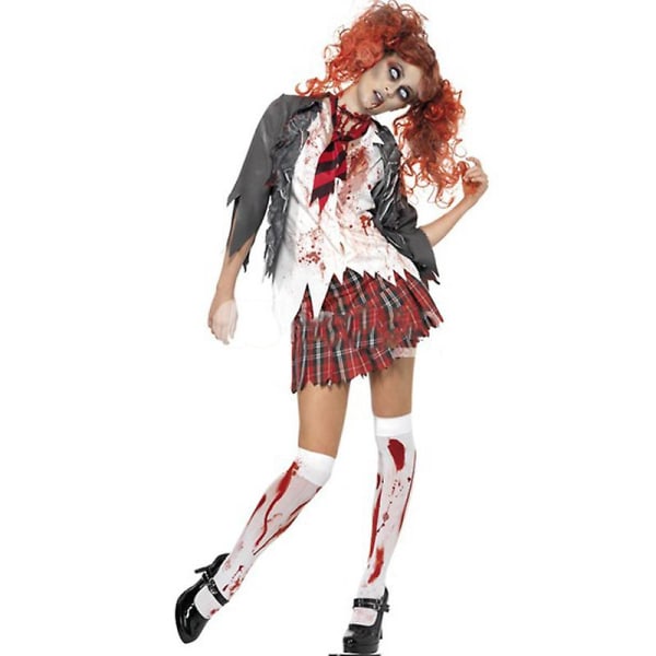 Halloween Horror Campus Naisten Zombie Cosplay -asujuhlapukeutuminen Naamiaisperformanssiasu Joulukarnevaalipukeutuminen M