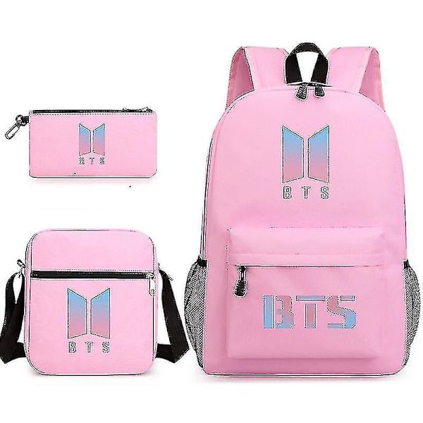 Bts Samaa Tyyliä Oleva Reppu Miehille Ja Naisille, Opiskelijan Koululaukku, Pieni Olkalaukku, Penaali, Kolmiosainen Set_j PINK