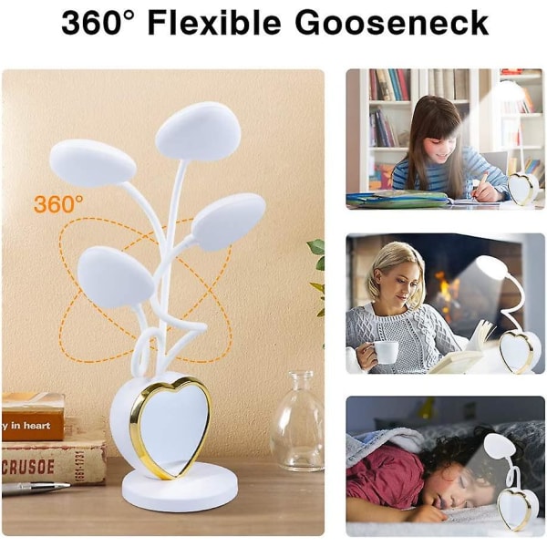 LED Skrivebordslampe for Barn med USB-Ladeport i 2 Fargemoduser for Jenters Hybel Soverom Lesing - Hvit Gull
