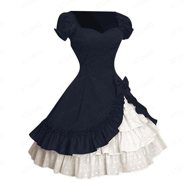 Dame Mote Klassisk Ta Kjole Sløyfeknute Stor Sving Skjørt Retro Lotusblad Firkantet Hals Vestidos Kort Erme Lappeteppe Kjole Farge5 Høy Kvalitet M