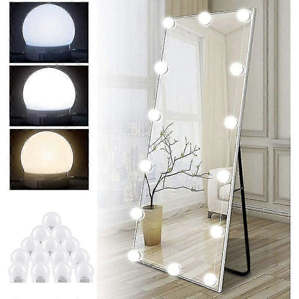 Speillyssett med 14 pærer for sminkebord, dimbart Hollywood LED-speil, USB-sminkelampe med bryter og kabel, 3 farger og 10 lysstyrker