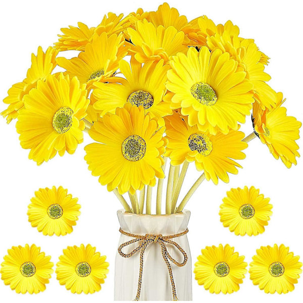 Konstgjord prästkrage, konstgjord blomma, gerberaprästkrage, konstgjorda gerberaprästkragar, konstgjord blomsterbukett 38 cm för bröllop, brudbukett (Vit, 18 st)
