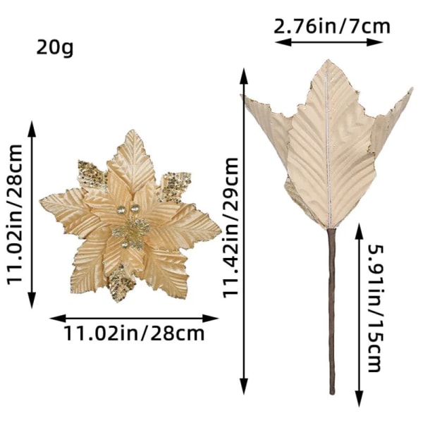 28CM 1/2/3kpl Suuri joulun keinotekoinen kukka Glitter Joulukuusen koristelu koti puutarha koulu ostoskeskus Lomatapahtuman koristelu 102004BGold 1pc