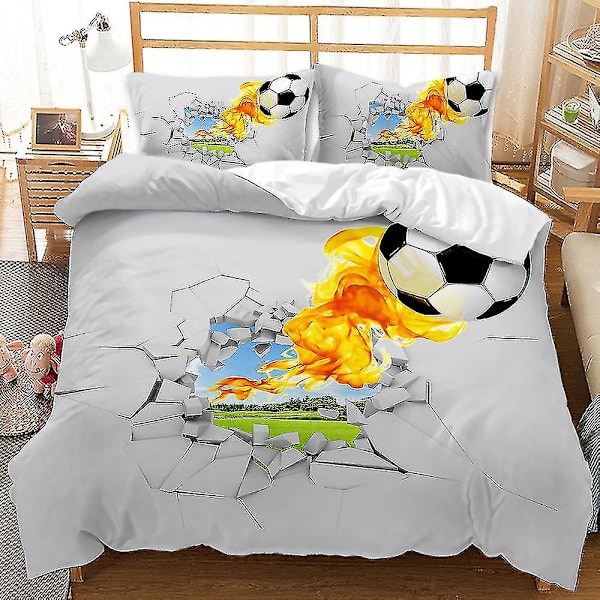 Jalkapalloaiheinen urheilupeittopäällinen, kodintekstiili, kolmiosainen vuodevaatesetti H E 228*228three-piece set