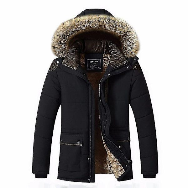 Vinterfortykket Varm Parka Herre Fleece Hætte Herre Vinterjakke Frakke Arbejdstøj Jakke Fløjlsfrakke Black 7XL
