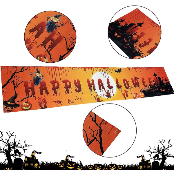 Happy Halloween Big Banner dekorationer med Ghost Pumpkin Bat Handprint