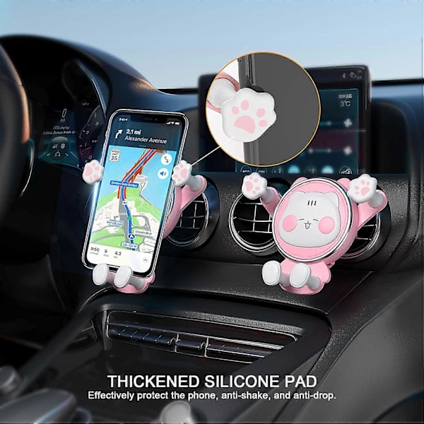 Biltelefonholder Stand, Luftventil Clip Holder Sød Mobiltelefonholder Kompatibel med 4-7 Tommer Smartphone Tilbehør, Pink