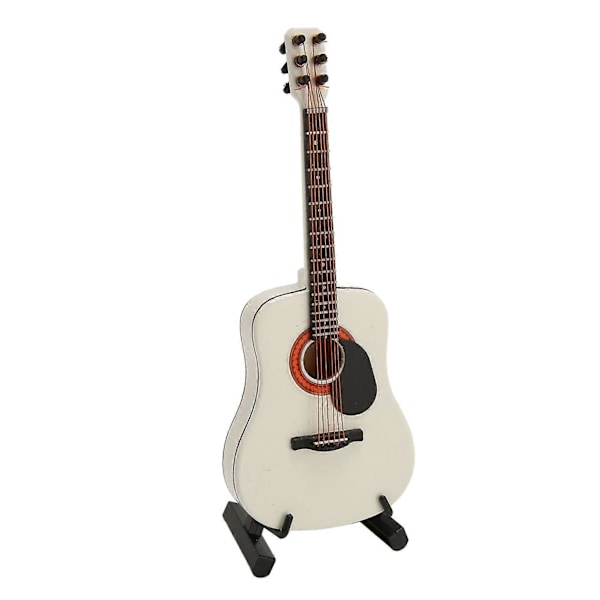 Mini Gitar Modell Hvit 13 cm Lang Glatt Treverk Rike Detaljer Miniatyr Tre Gitar for Bord Hylle Skap