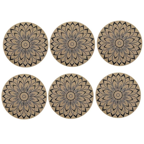 6 st Svarta Runda Blom Isoleringsunderlägg Boho Blomtryck Halkfria Fläckmattor Torkbara Underlägg