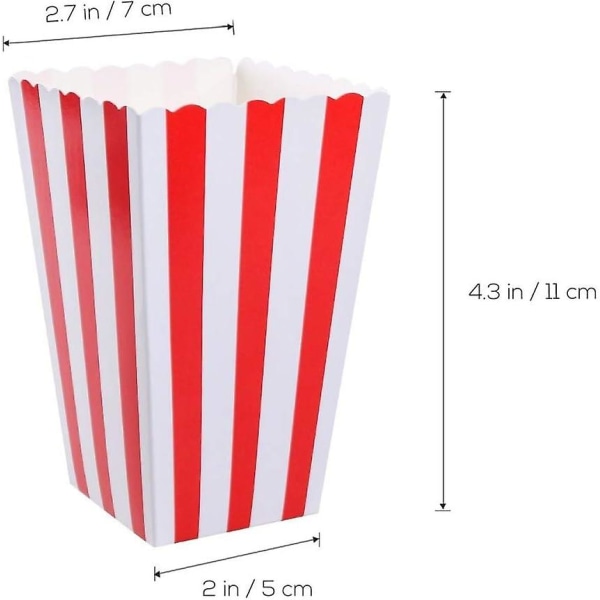 60st rödrandiga popcornlådor - karnevalsfester minipapper popcorn och godisbehållare, festtillbehör för filmkvällar