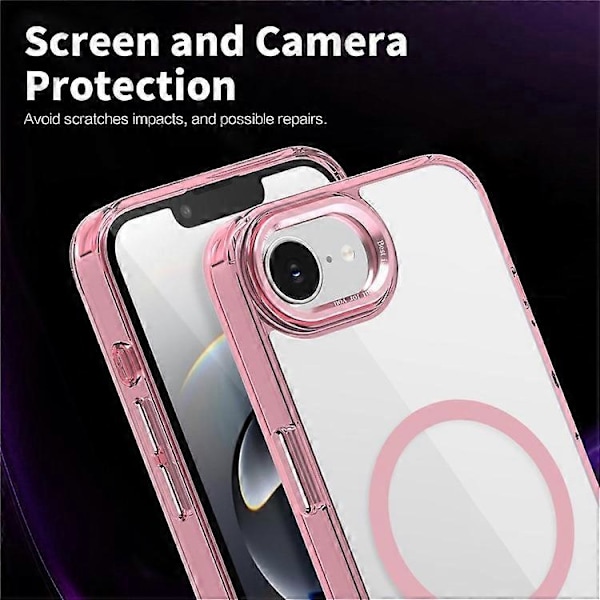 Kompatibelt deksel for iPhone 16e TPU+PC Transparent Magnetisk Telefondeksel Pink