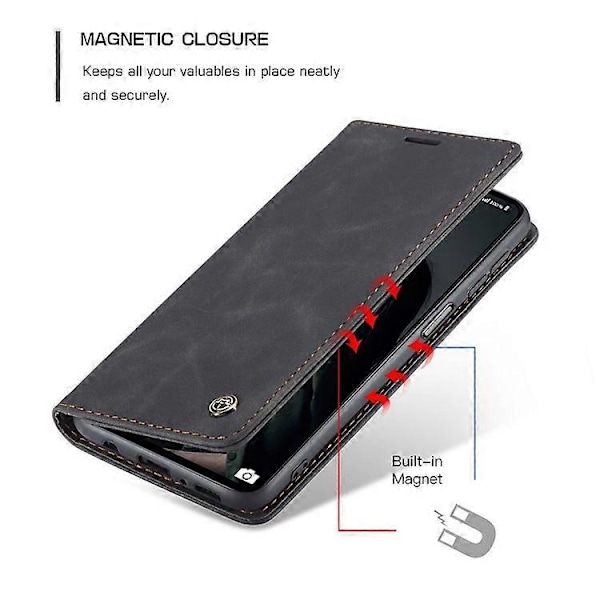 CASEME 013 Serie Magnetisk Smartphone Cover Kompatibel Med Samsung Galaxy M51, PU Læder Wallet Foldbart Stativ Telefon Cover Black