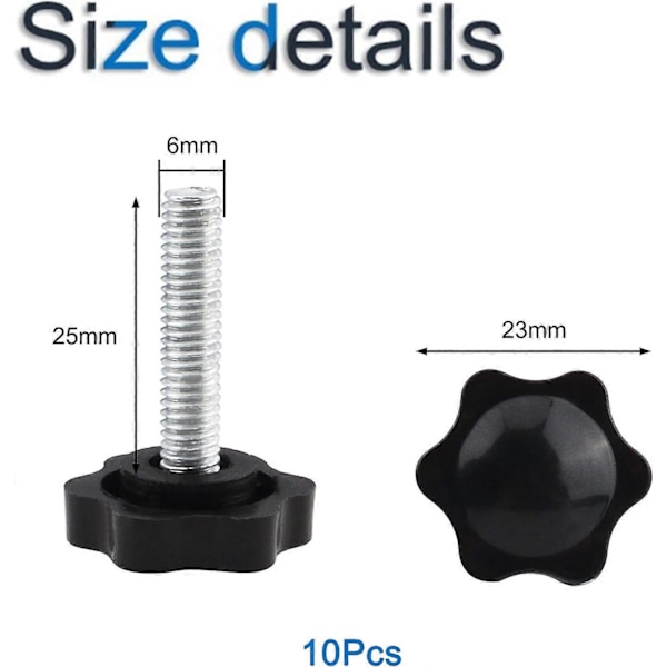 10 kpl Peukaloruuvi, M6x25mm Tähtipää Kierteitetty Rihlattu Peukaloruuvin Ote Nupit Kiinnitysruuvi Koneisiin