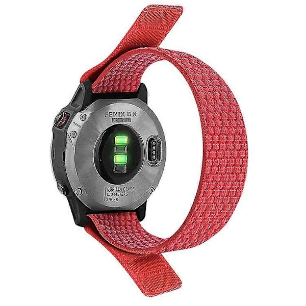 Kompatibel med Garmin Tactix 7 Pro / Fenix 7X / 6X Pro Erstatning Nylon Klokkereim 26mm Justerbar Borrelås Armbåndsrem Red