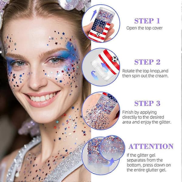 Patriotisk kroppsglittersticka - 4 juli röd vit blå glans E