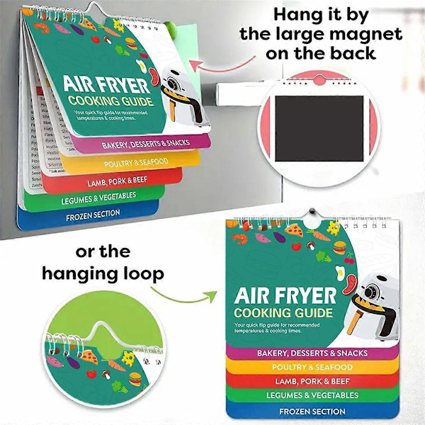 3 Sett Airfryer Jukselapp Magneter Kokebok, Koketider Oversikt, Jukselapp Magneter