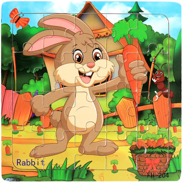 Uusi 20-osainen Montessori 3D-palapeli Sarjakuva Eläin Ajoneuvo Palapeli Puinen Palapeli Peli Varhaiskasvatus Lelut Lapsille Rabbit