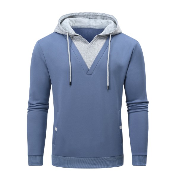 Höst-/vintertröja herr med luva i fleece för herr Tröja med dragsko Casual tröja luvtröja GreyBlue US 2XL