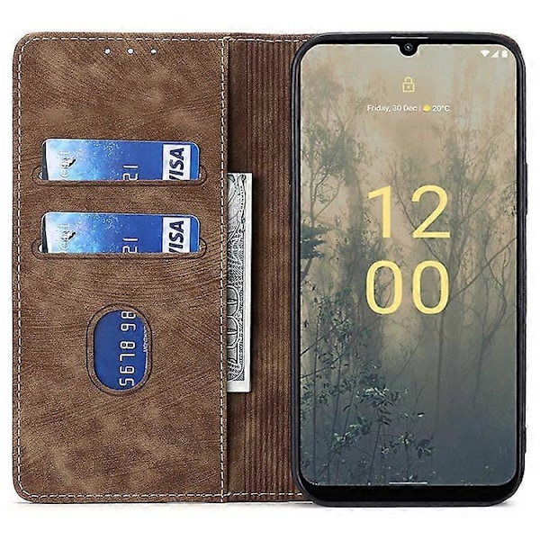 Reptåligt Telefonskal Kompatibelt För Nokia C32 RFID Texturerad Plånbok Magnetiskt Läder Flip Ställ Fodral Brown
