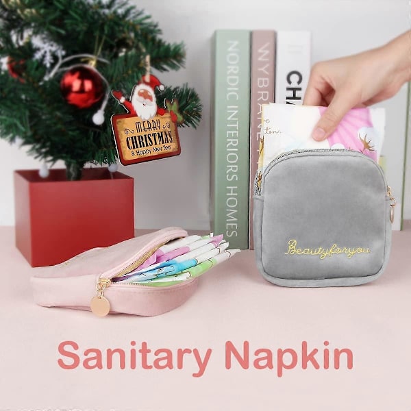2 Pakk Sanitetsbind Oppbevaringspose, Menstruasjonsbind Tampong Glidelåsposer Bærbar Liten Artikkel Oppbevaringspose for Tenåringsjenter Kvinner Damer
