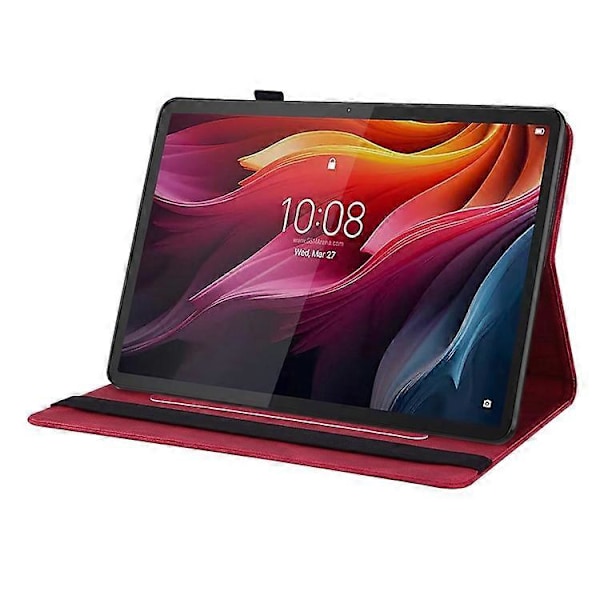 Kompatibelt Fodral för Lenovo Tab K11 Plus Fjäril Blomma Tryck PU Läder Tablet Skydd med Kortfack Red