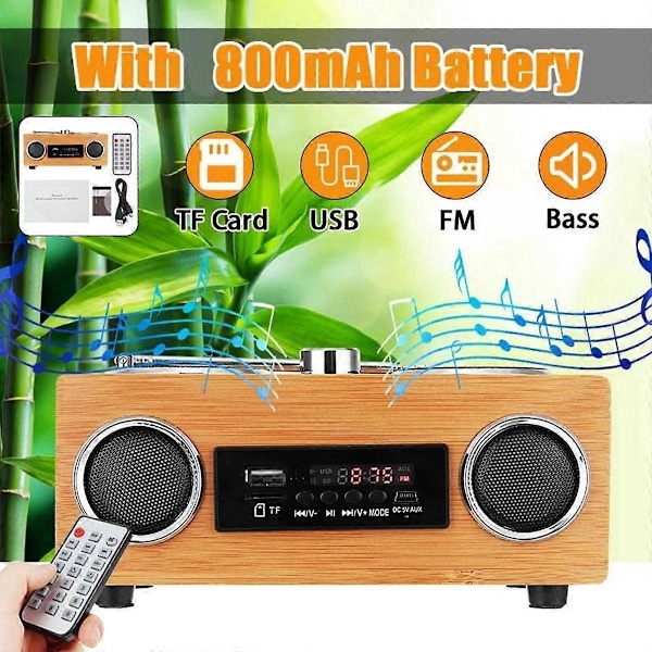 Trådlös Retro Högtalare i Trä Radio Subwoofer Hemmastudio Bluetooth Musikcenter Stöd USB/