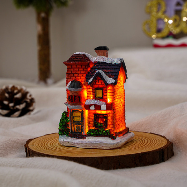 Juldekorationer harts Jul litet hus mikrolandskap lysande snöhus ornament julklappar style 10