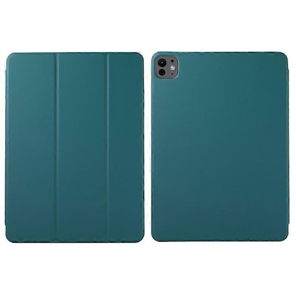 Kompatibelt Fodral för iPad Pro 11 (2024) PU Läder Tri-fold Ställ Magnetisk Stängning Tablet Skydd DarkGreen