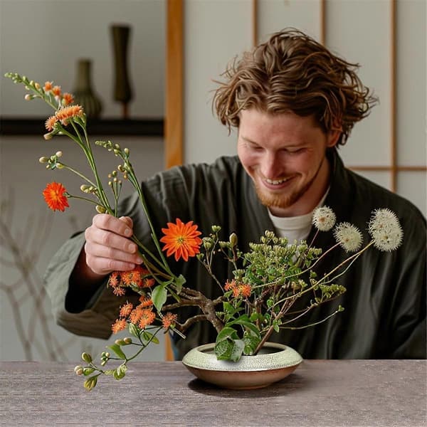 Ikebana Vas Kit Keramisk Blompiggsvas Blompiggsvas för Utställningar Mossa & Hydroponiska Växter Dekor Gåva B