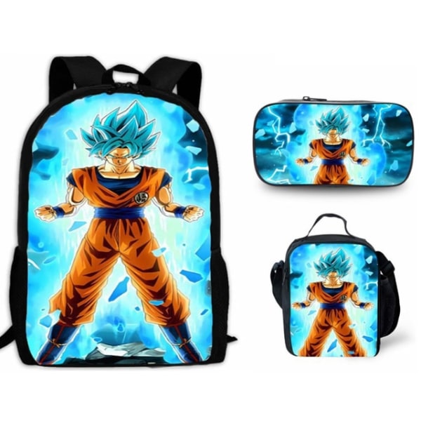 3 stk./sæt 16\" Anime Dragon Ball Børn Skole Gave Rygsæk+Madkasse+Penneetui Ivory 18 Inches
