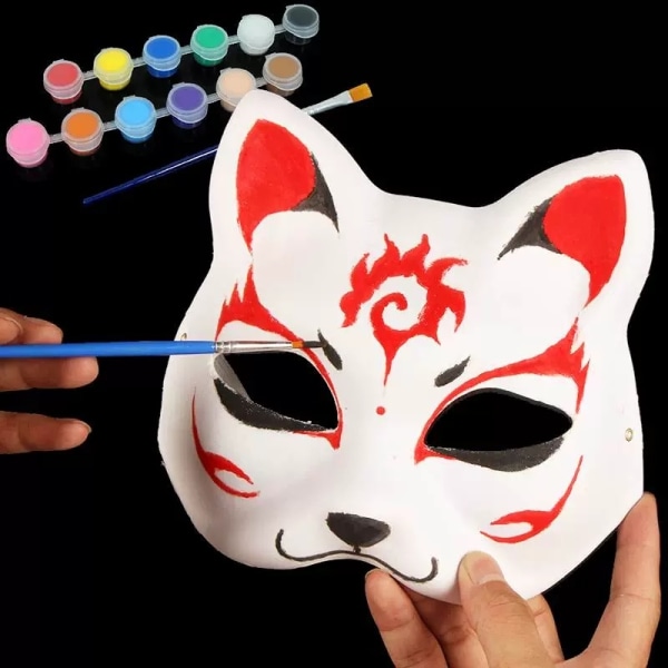 Anime Halloween Foxes Mask Japanese Cosplay Rave Handmålad Anime Demon Slayer Half Face Cat Masks Festival Festrekvisita 3pcs