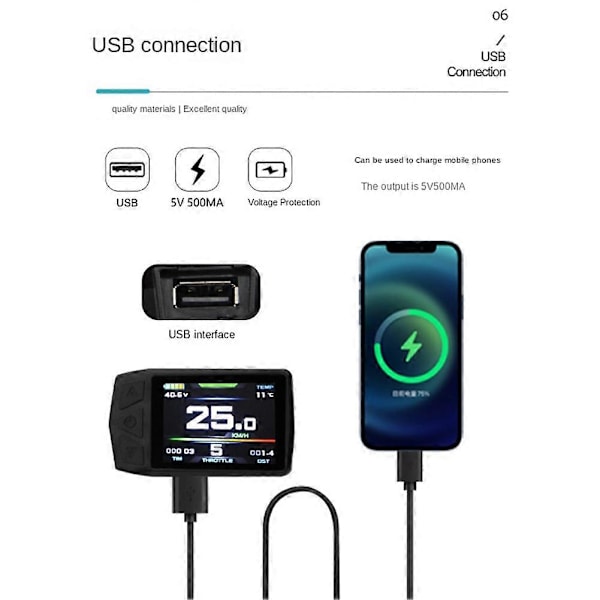 Ebike Display til KT TF01U 24V 36V 48V Intelligent Farverig LCD Meter Vandtæt SM Stik Elect