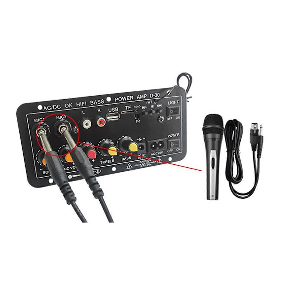 Audio Forsterkerkort 30W Støtte Dobbel Mikrofon Bluetooth Amplificatore Subwoof for 4Ohm Høyttaler 1