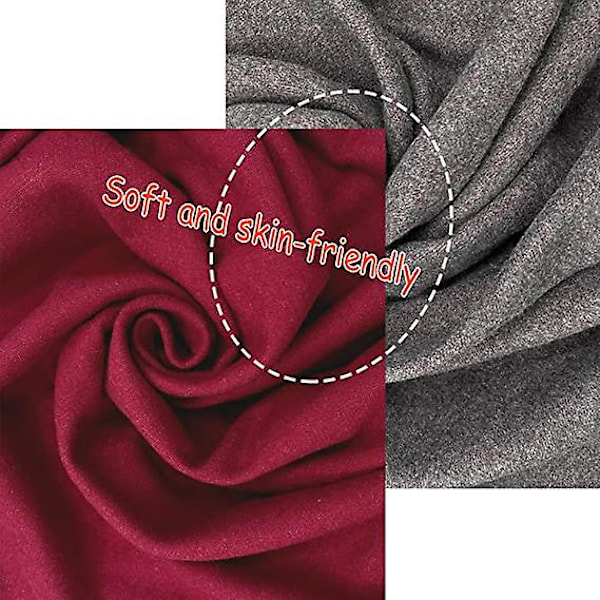 Rød+grå) Dame Kasjmir Skjerf Vinter Reversibel Pashmina Langt Stort Tykt Varmt Skjerf Med Dusker For Bryllupsgave