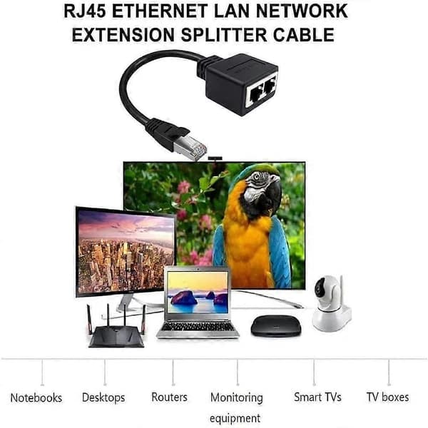 Ethernet Splitter RJ45 1 han til 2 hun LAN Ethernet Kabel Splittere Kabler