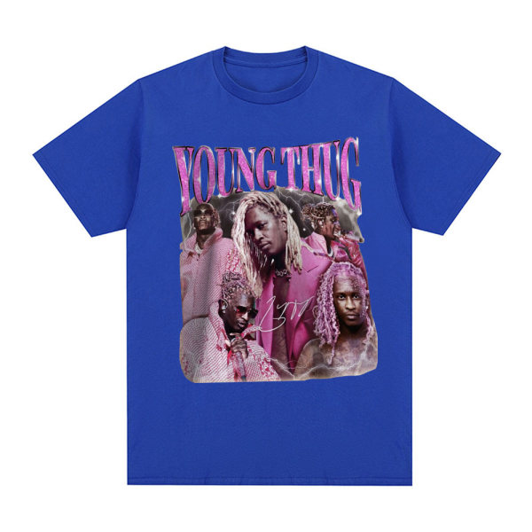 Rapper Young Thug Grafisk T-shirt Hip Hop Vintage Kortärmad T-shirt för män Blue L