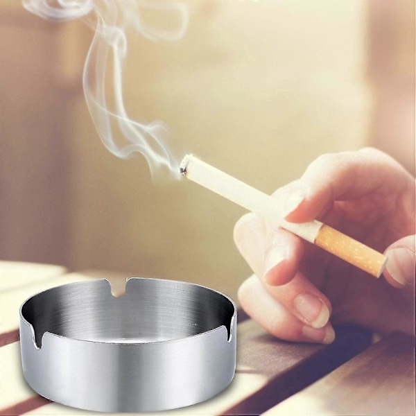 Monterad cigarraskkopp skrivbord rund rostfri askkopp för hem, hotell, restaurang, inomhus, utomhus askkopp (3 st, silver)