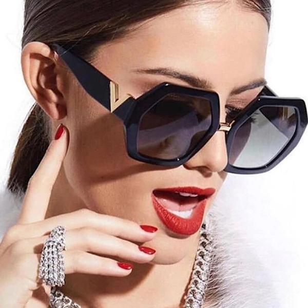Fashionabla stora hexagonala solglasögon för damer, överdimensionerade glasögon för män, fyrkantiga solglasögon för damer WHite Style3
