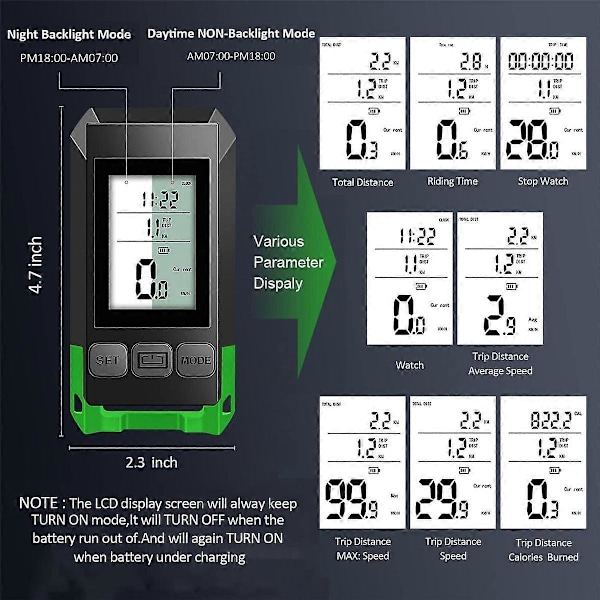 4 i 1 Cykellygte med LCD-display Speedometer og Horn USB Genopladelig Cykelcomputer til O