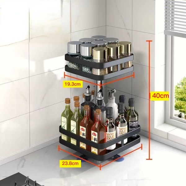 Roterande hörnhylla i flera lager för kök, bänkskiva, kolstål, 360° rotation, kryddflaskhållare Second floor square