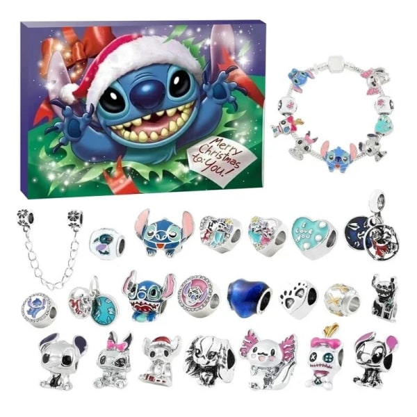 Disney Puh Bear Jul Advent 24 Nedräkningskalender Presentkartong Stitch Musse Pigg Anime Söt armbandshänge för barn Presenter B