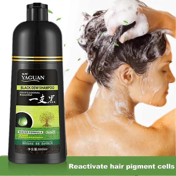 500 ml urtebaseret Black Dew-shampoo, sort hårfarveshampoo 3-i-1 hårfarve brun