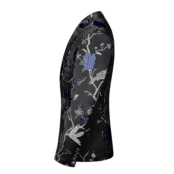 Herr Broderi En Knapp Kavaj Slim Fit Blommig Tryckt Kostym Stilfull Blommig Smokingjacka Blue M